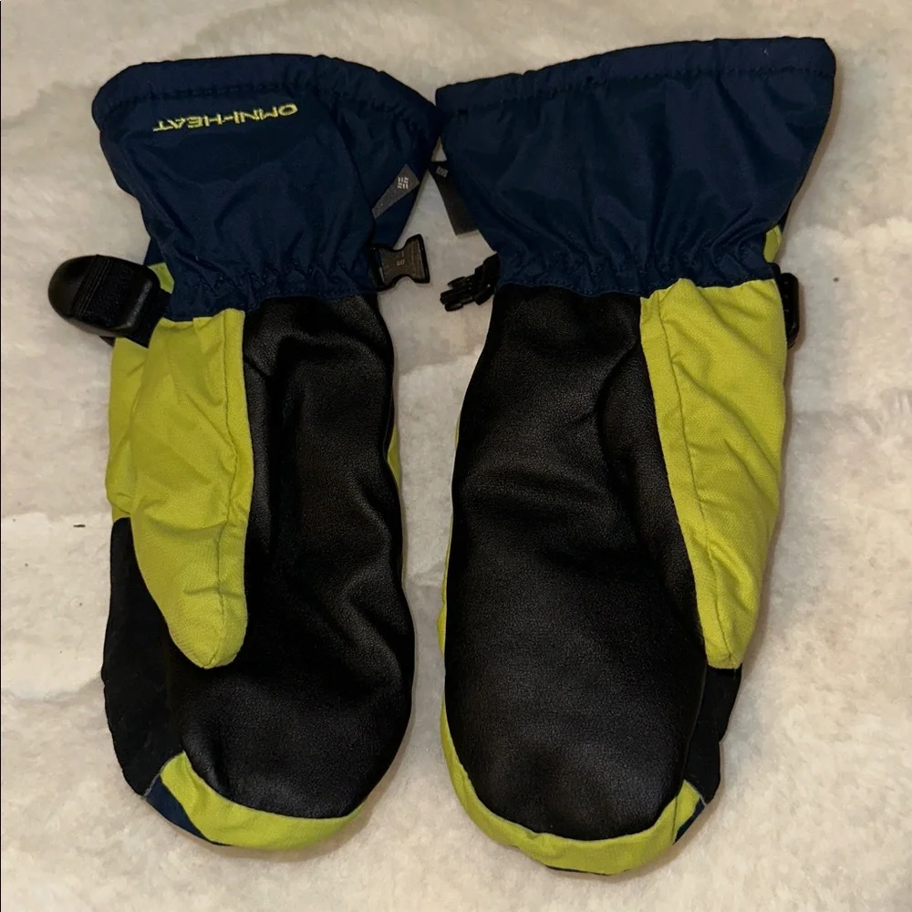 COLUMBIA YOUTH POWDERHOUSE OMNI-HEAT LINED GLOVES MITTENS SIZE S NAVY & GREEN